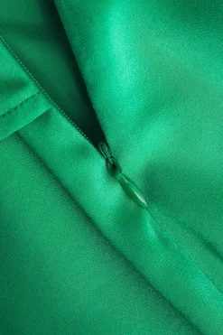 MICAS Midi Dresses-V-neck Satin Pleated Dress With Neck Scarf GREEN