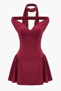 MICAS Mini Dresses-V-Neck Sleeveless Backless Mini Dress BURGUNDY