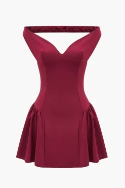 MICAS Mini Dresses-V-Neck Sleeveless Backless Mini Dress BURGUNDY