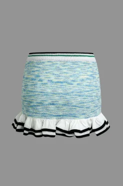 MICAS Knit Sets-V-Neck Sleeveless Knit Tank Top And Ruffle Mini Skirt Set BLUE