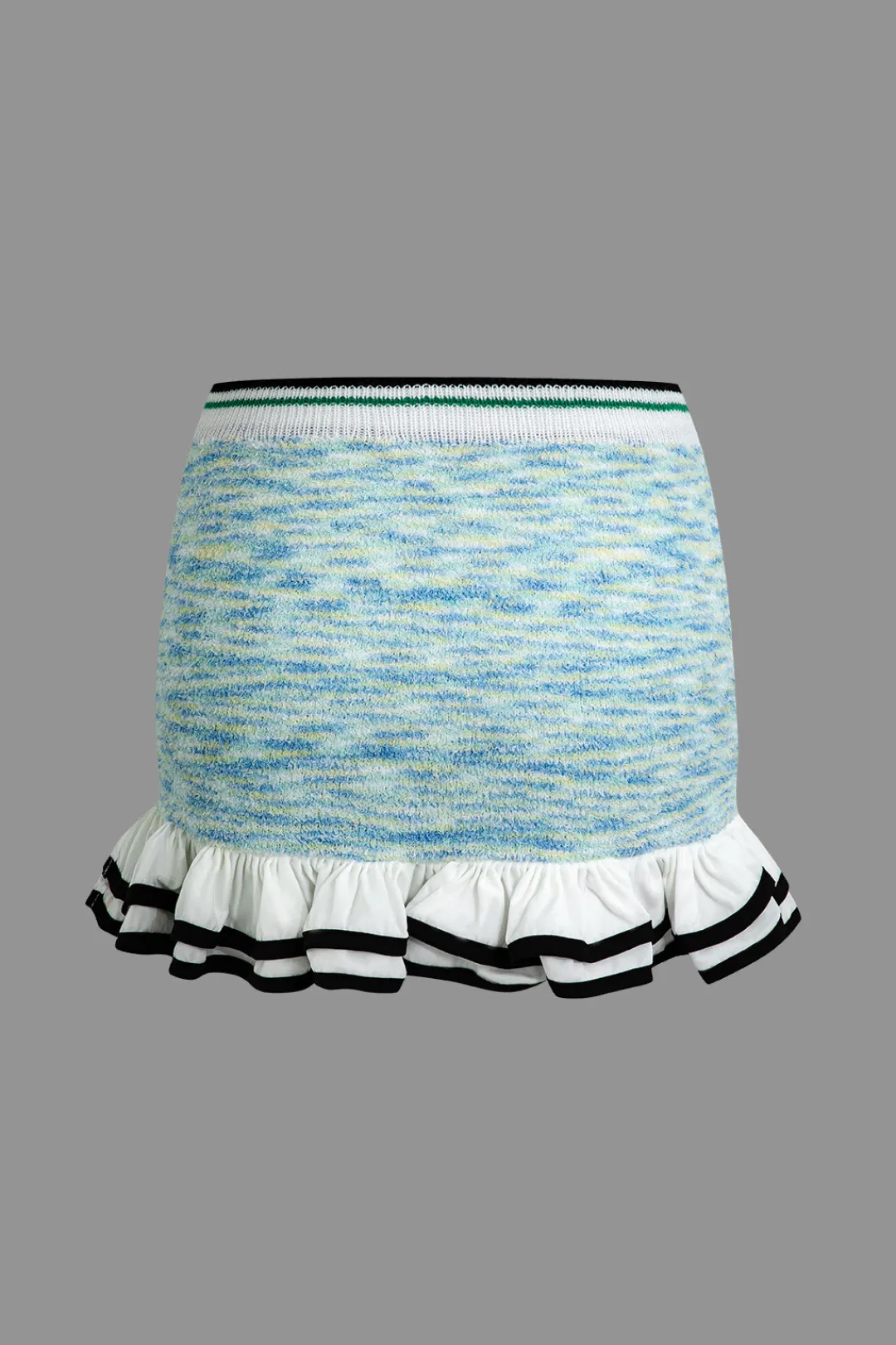 MICAS Knit Sets-V-Neck Sleeveless Knit Tank Top And Ruffle Mini Skirt Set BLUE