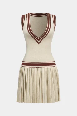MICAS Knitwear|Knit Dresses-V-Neck Sweater Sleeveless Dress BEIGE