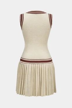 MICAS Knitwear|Knit Dresses-V-Neck Sweater Sleeveless Dress BEIGE