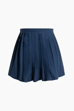 MICAS Skirt Sets-V-neck Vest And Pleated Mini Skirt Set ROYAL