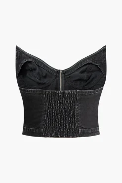 MICAS Tube Tops|Corset & Bustier Tops-V-neck Zip-Up Strapless Bustier Top BLACK