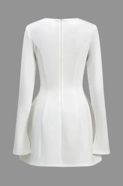 MICAS Long Sleeve Dresses|Mini Dresses-V-Shape Long Sleeve Mini Dress WHITE