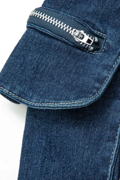 MICAS Skirts-V-waist Buckle Flap Pocket Denim Cargo Skirt