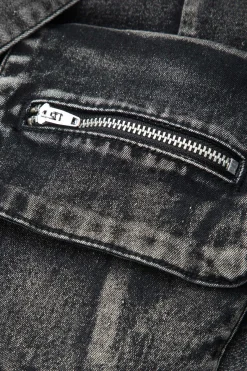 MICAS Skirts-V-waist Buckle Flap Pocket Denim Cargo Skirt