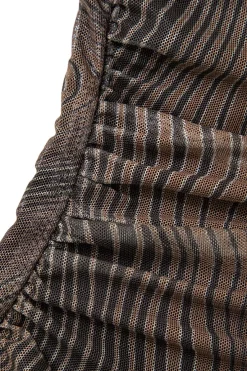 MICAS Long Sleeve Dresses|Maxi Dresses-Wave Mock Neck Mesh Long Sleeve Maxi Dress BROWN