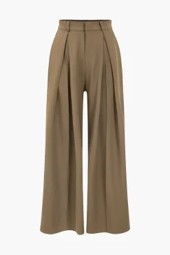 MICAS Pants-Wide Leg High Waist Loose Trousers KHAKI