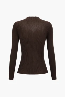 MICAS Knit Tops-Wool Contrast Knit Long-Sleeve Top BROWN