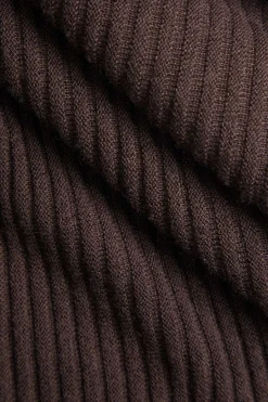 MICAS Knit Tops-Wool Contrast Knit Long-Sleeve Top BROWN