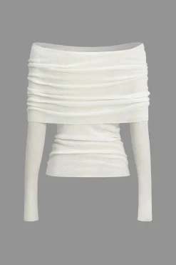 MICAS Long Sleeve Tops|Long Sleeves Tops-Wool Off Shoulder Long-Sleeve Top IVORY