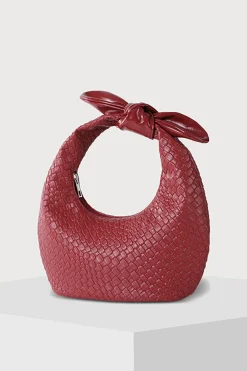 MICAS Bags|Accessories-Woven Faux Leather Half-Moon Shape Clutch Bag BURGUNDY