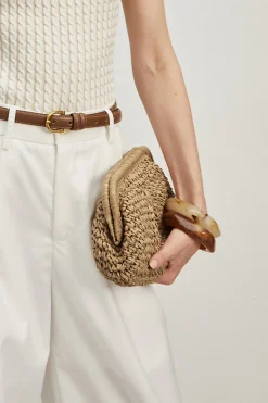 MICAS Bags|Accessories-Woven Straw Cross-Body Bag TAN