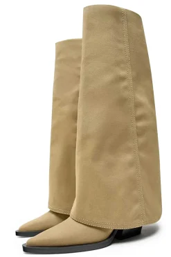 MICAS Shoes|Boots-Wrap Pointed Mid Calf Boots BEIGE