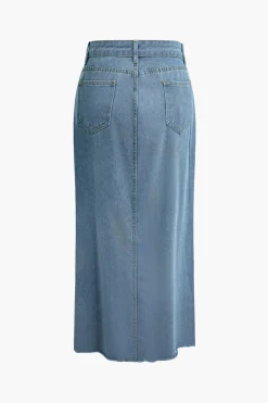 MICAS Skirts-Wrap Split Denim Midi Skirt