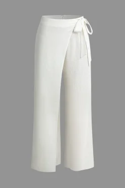 MICAS Pants-Wrap Tie Linen Wide Leg Pants WHITE