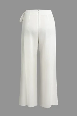 MICAS Pants-Wrap Tie Linen Wide Leg Pants WHITE