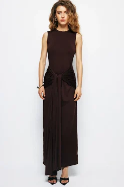 MICAS Maxi Dresses-Wrap Tie Sleeveless Maxi Dress COFFEE