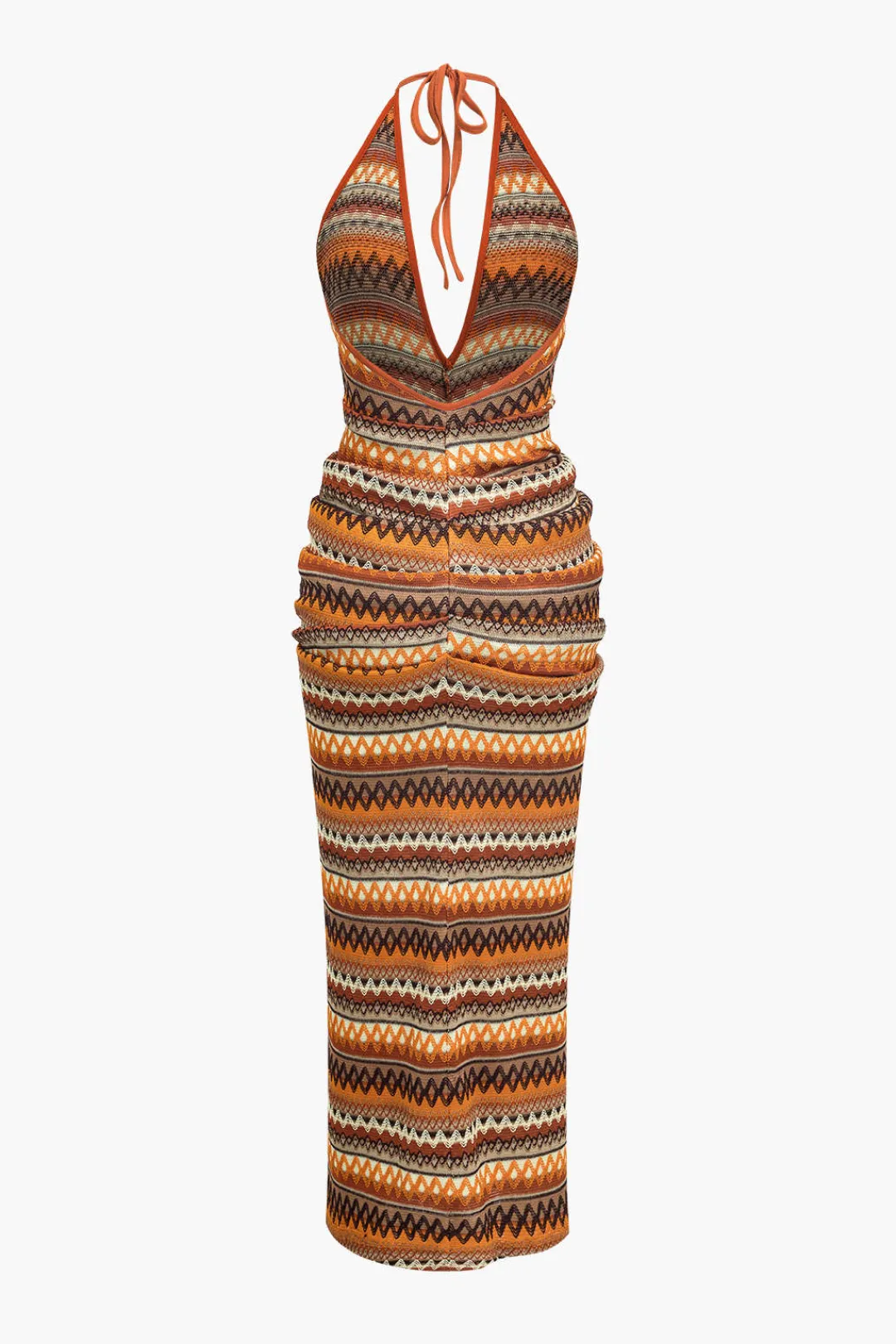 MICAS Knitwear|Maxi Dresses-Zigzag Stripe Halter Backless Knit Maxi Dress MULTICOLOR