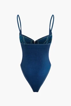 MICAS Bodysuits-Zip Up Denim Sleeveless Bodysuit BLUE