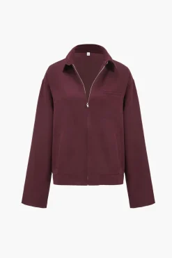 MICAS Outerwear|Outerwear-Zipper Jacket BURGUNDY