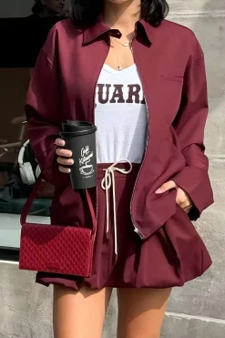 MICAS Outerwear|Outerwear-Zipper Jacket BURGUNDY