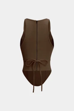 MICAS Corset & Bustier Tops|Tank Tops & Cami-Zipper Tie-Up Corset Waist Tank Top