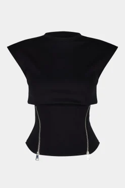MICAS Tank Tops & Cami-Zippered Short Sleeve Tank Top BLACK