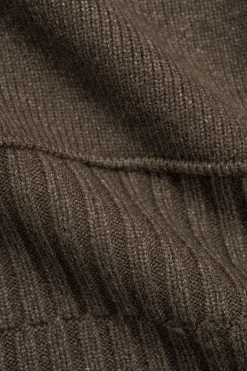 MICAS Knitwear|Knit Tops-Zippered Sweater Long-Sleeve Top TAN