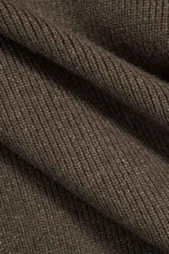 MICAS Knitwear|Knit Tops-Zippered Sweater Long-Sleeve Top TAN